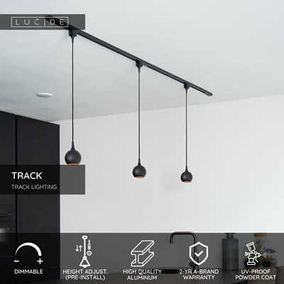 Lucide TRACK FAVORI pendant - 1-circuit Track lighting system - 1xGU10 - Black (Extension)